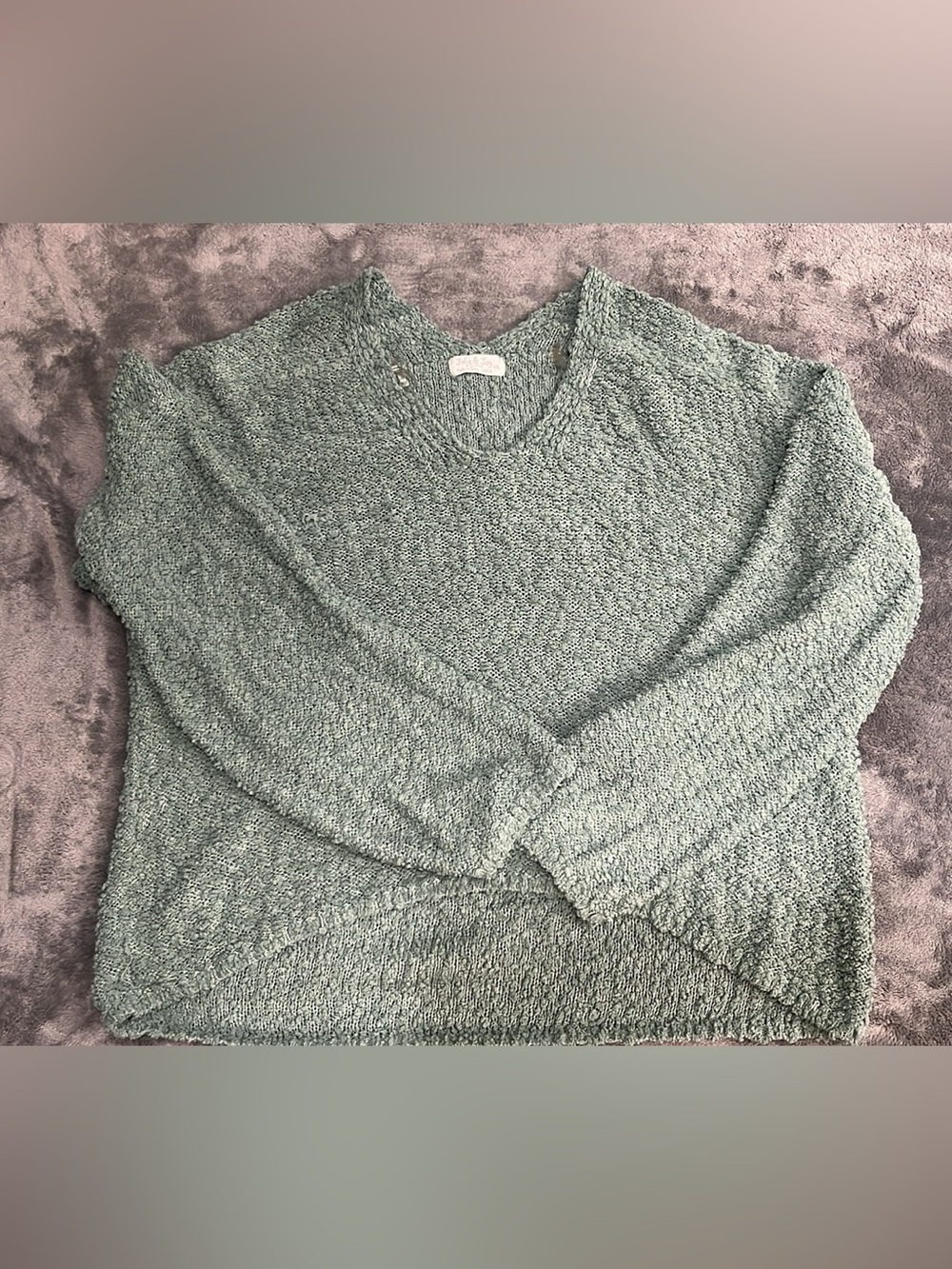 Jolie & Joy Cozy V-Neck Textured Sweater Sage Green